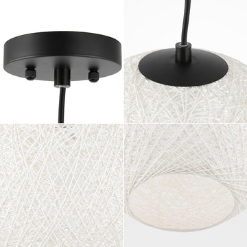 Lacey Bohemian Minimalist Iron/Rope Woven Globe LED Pendant - JONATHAN Y